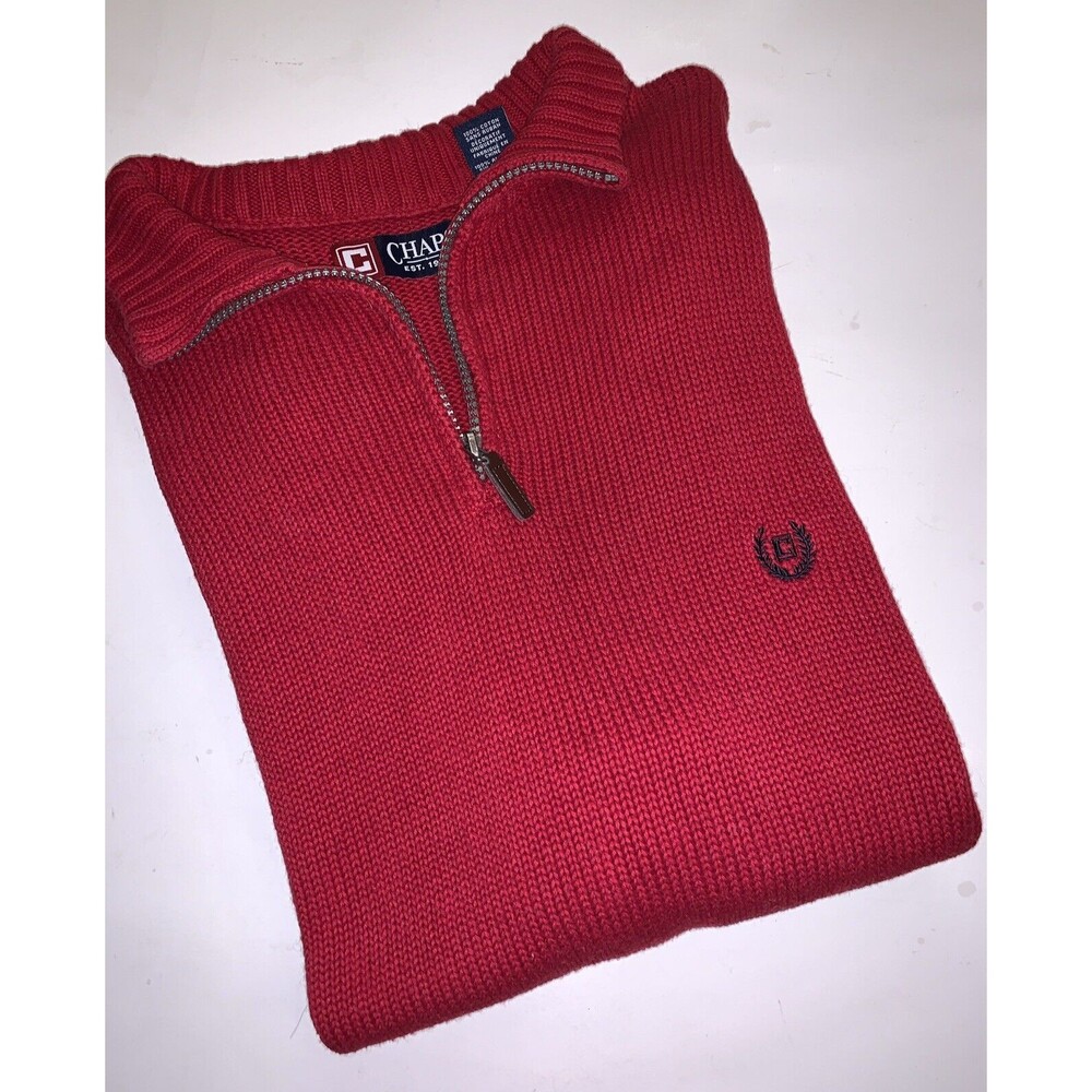 Chaps 1/4 Zip Cotton Polo Sweater Red Men’s Medium Preppy Nautical Classic